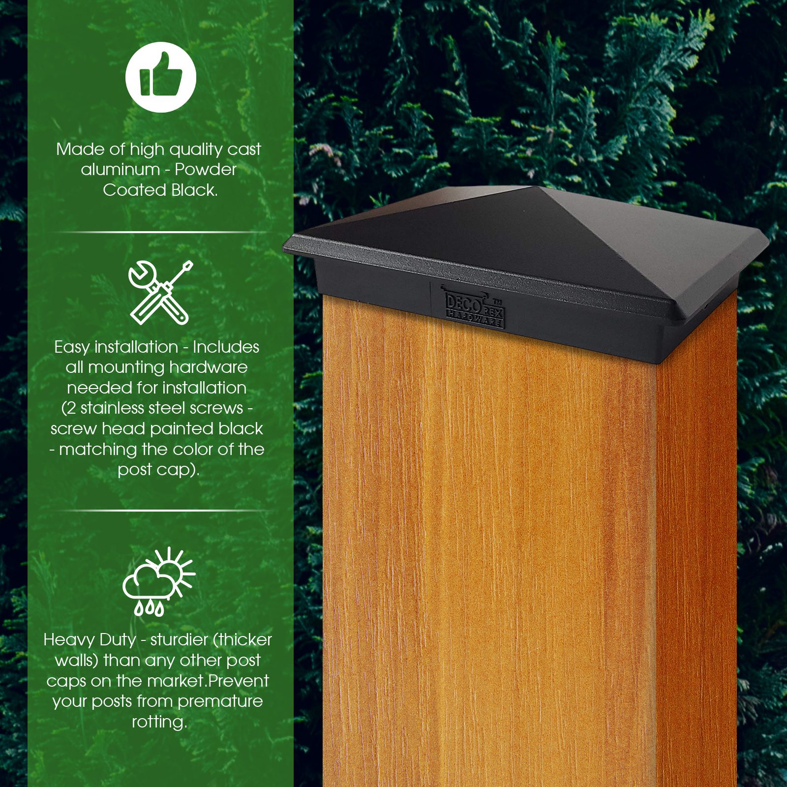 Decorex Hardware 3.5" x 5.5" Heavy Duty Aluminium Pyramid Post Cap for True/Actual 3.5" x 5.5" Wood Posts - Black (Works ONLY with Actual 3.5" x 5.5" Posts. Will NOT Work with Actual 4" x 6" Posts) - Image 9