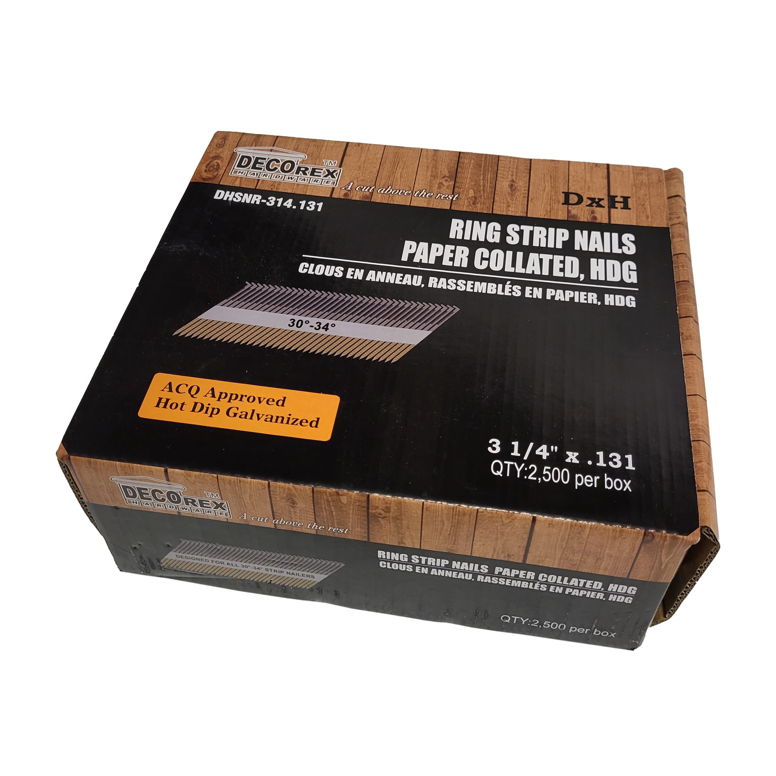 3 1/4" x .131 Ring Shank Strip Nails, Paper Collated, Hot Dip Galvanized (30-34 Degree) - 2500pcs box (DHSNR-314.131) - Image 2