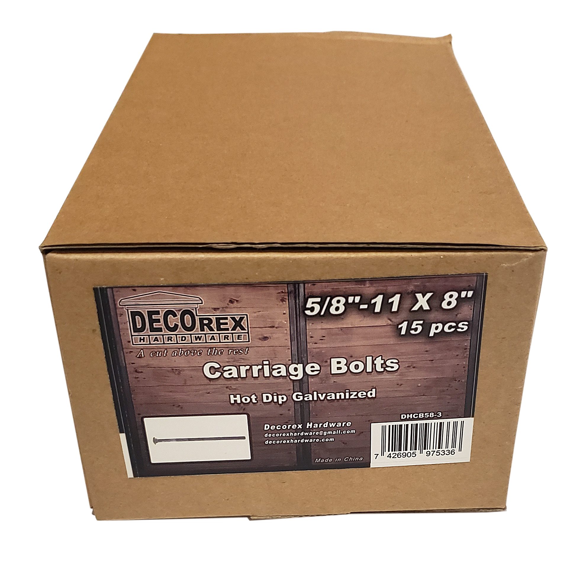 5/8" - 11 x 8" Carriage Bolt | Round Head | Hot Dip Galvanized | 15pcs Box