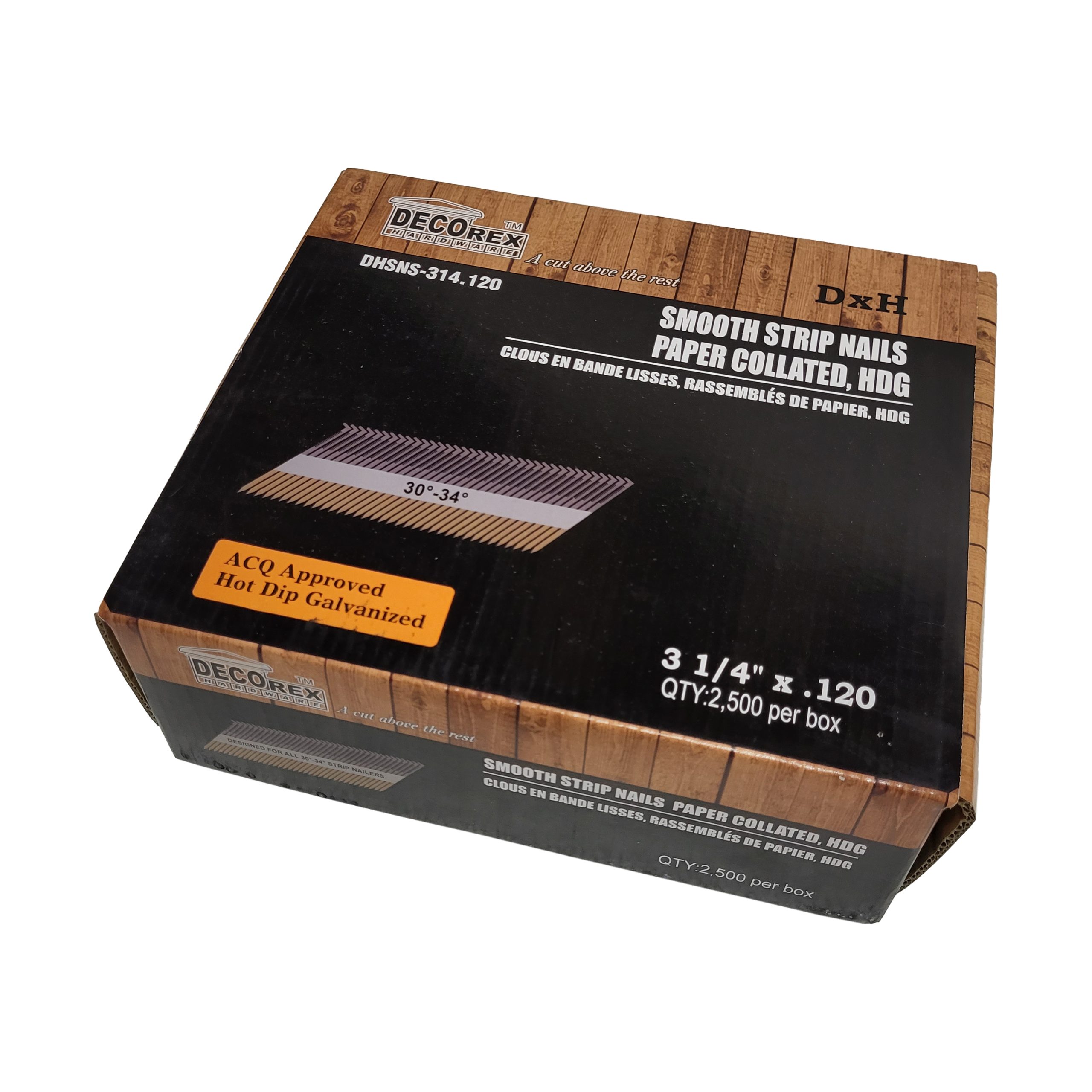 3 1/4" x .120 Smooth Shank Strip Nails, Paper Collated, Hot Dip Galvanized (30-34 Degree) - 2500pcs box (DHSNS-314.120) - Image 2