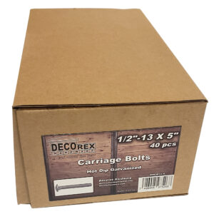 1/2" - 13 x 5" Carriage Bolt | Round Head| Hot Dip Galvanized | 40pcs Box