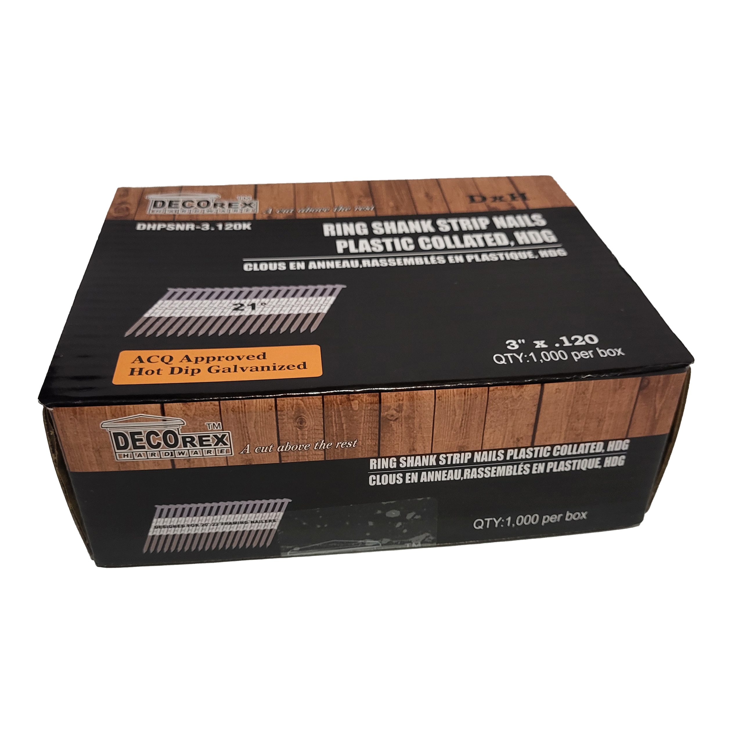 3" x .120" Ring Shank Nails, Plastic Collated, HDG (20-22 Degree) - 1000pcs box (DHPSNR-3.120K)