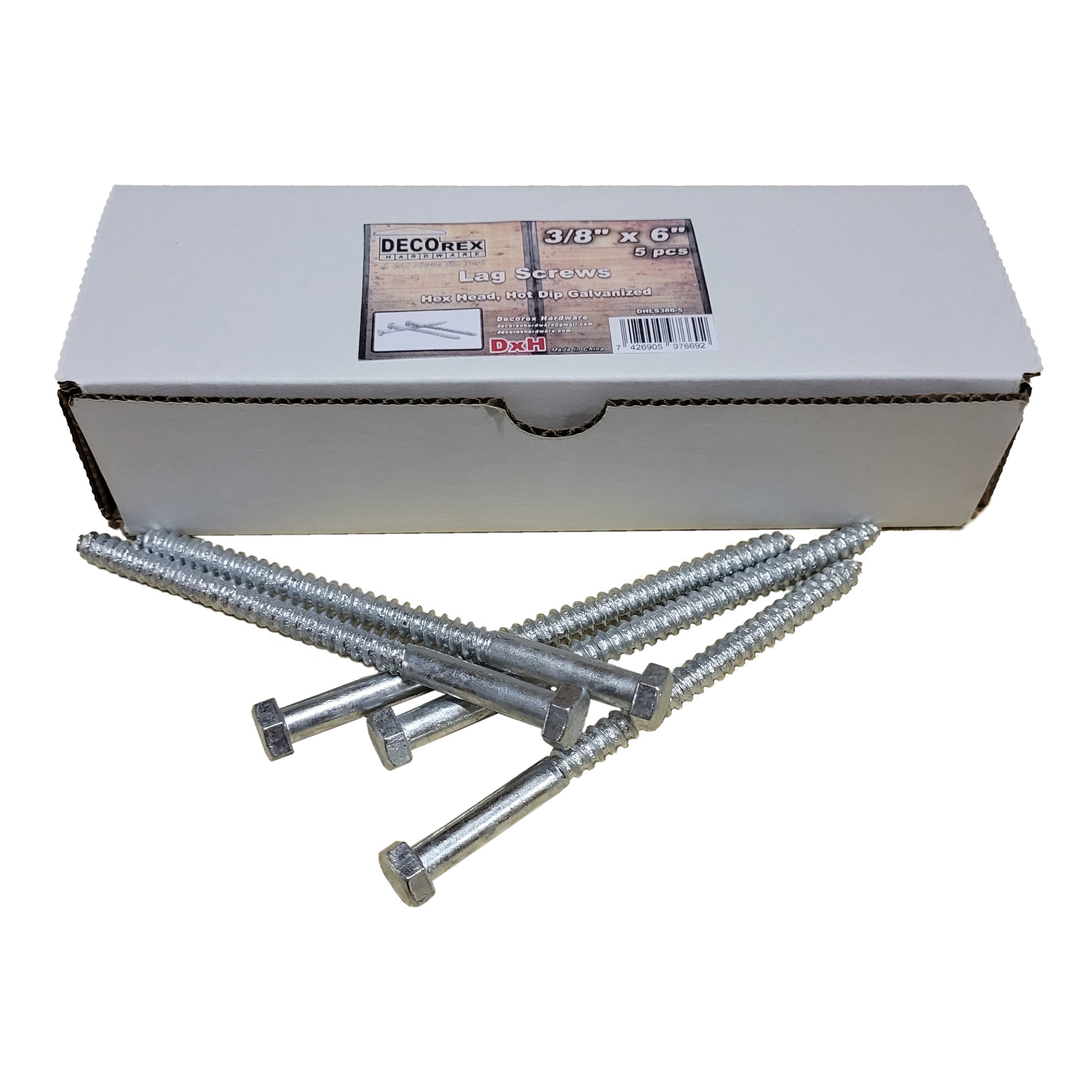 3/8" x 6" DXH Lag Bolt Screws, Hex Head, Hot Dip Galvanized - 5pcs