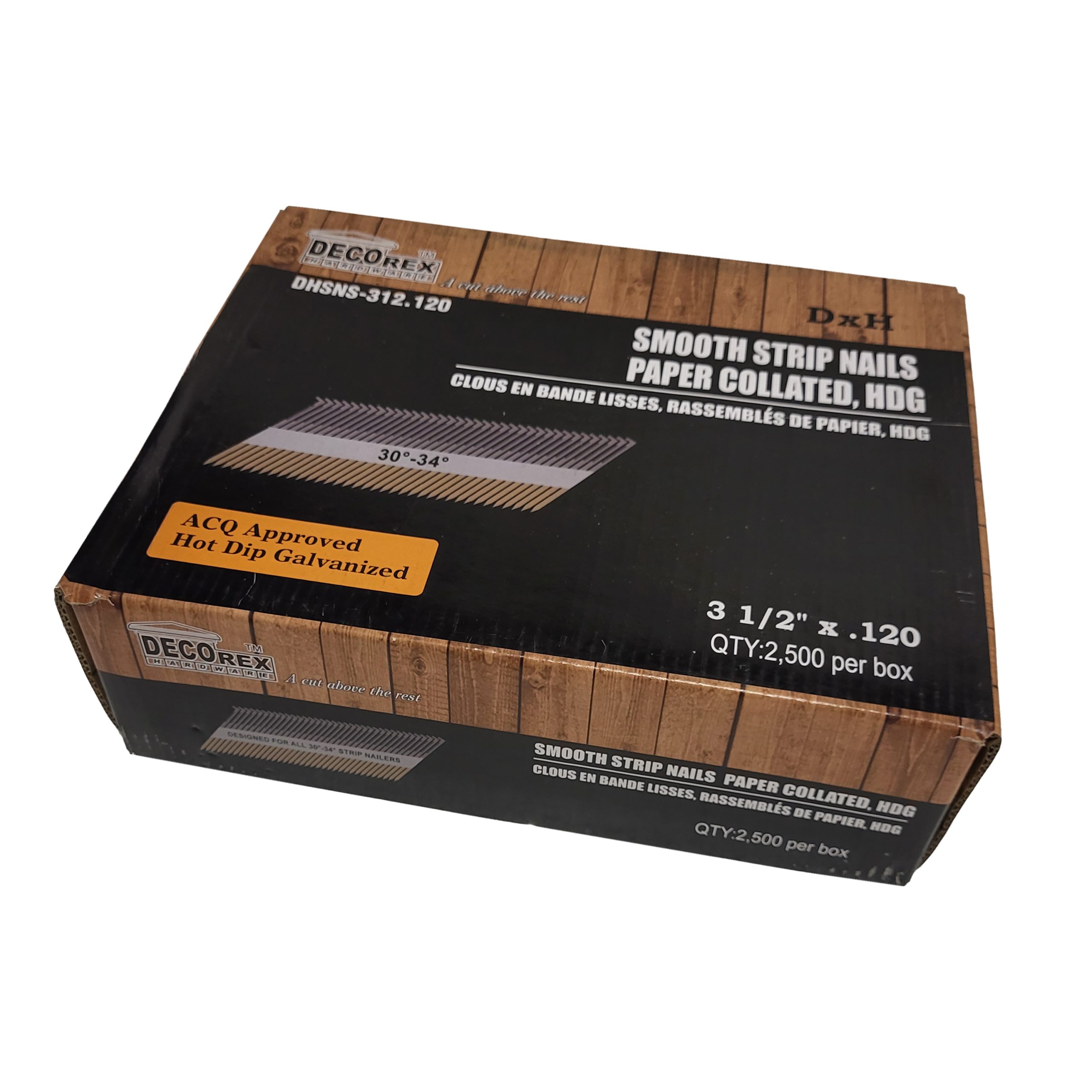 3 1/2" x .120 Smooth Shank Strip Nails, Paper Collated, Hot Dip Galvanized (30-34 Degree) - 2500pcs box (DHSNS-312.120) - Image 2