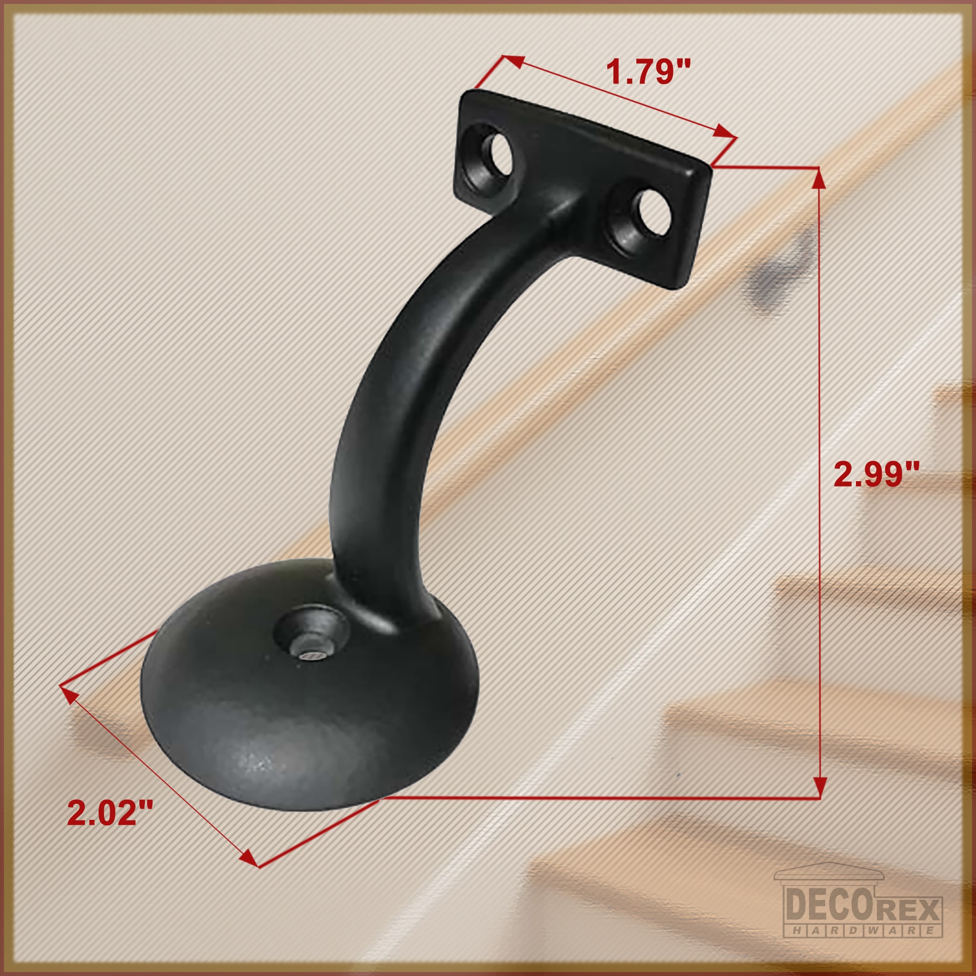 Handrail Bracket Round for Stairways with Mounting Screws - Set of 5 - (Satin Black) - DH-B1 - Image 2