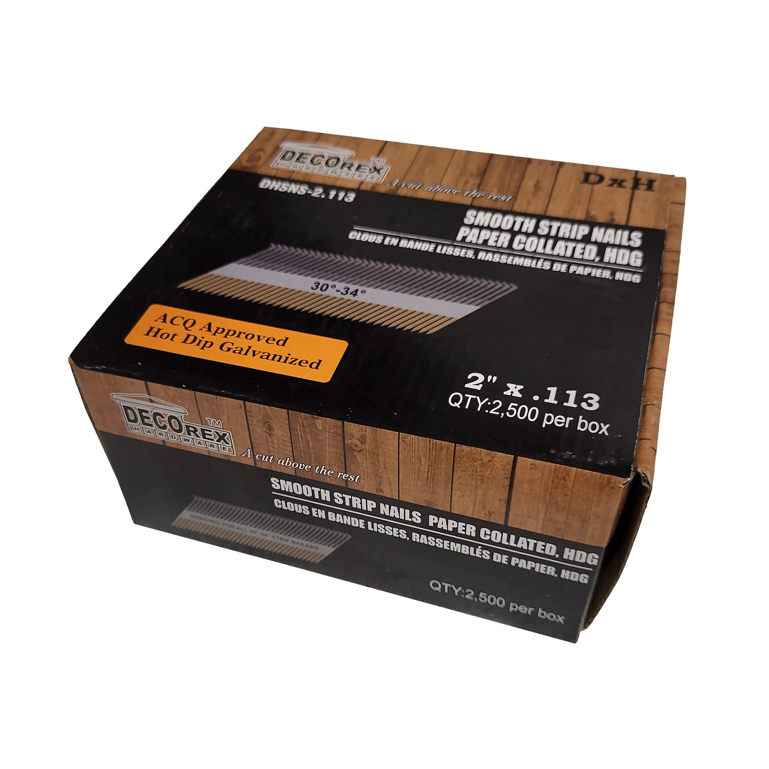 2" x .113 Smooth Shank Strip Nails, Paper Collated, Hot Dip Galvanized (30-34 Degree) - 2500pcs box (DHSNS-2.113) - Image 2