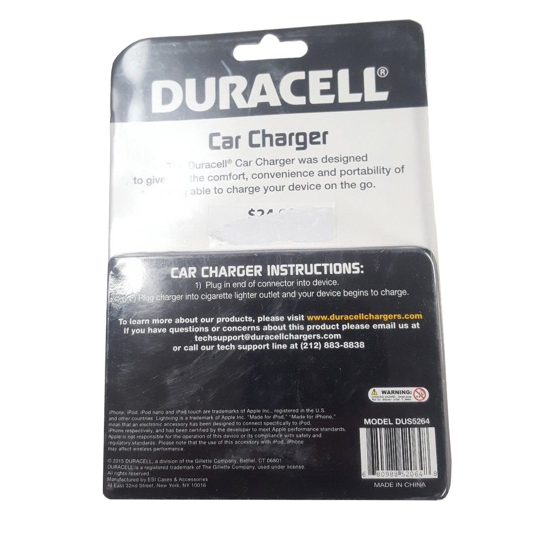 Duracell Car Charger with Built in MFI Lightning Apple Cable - DUS5264 - Image 2