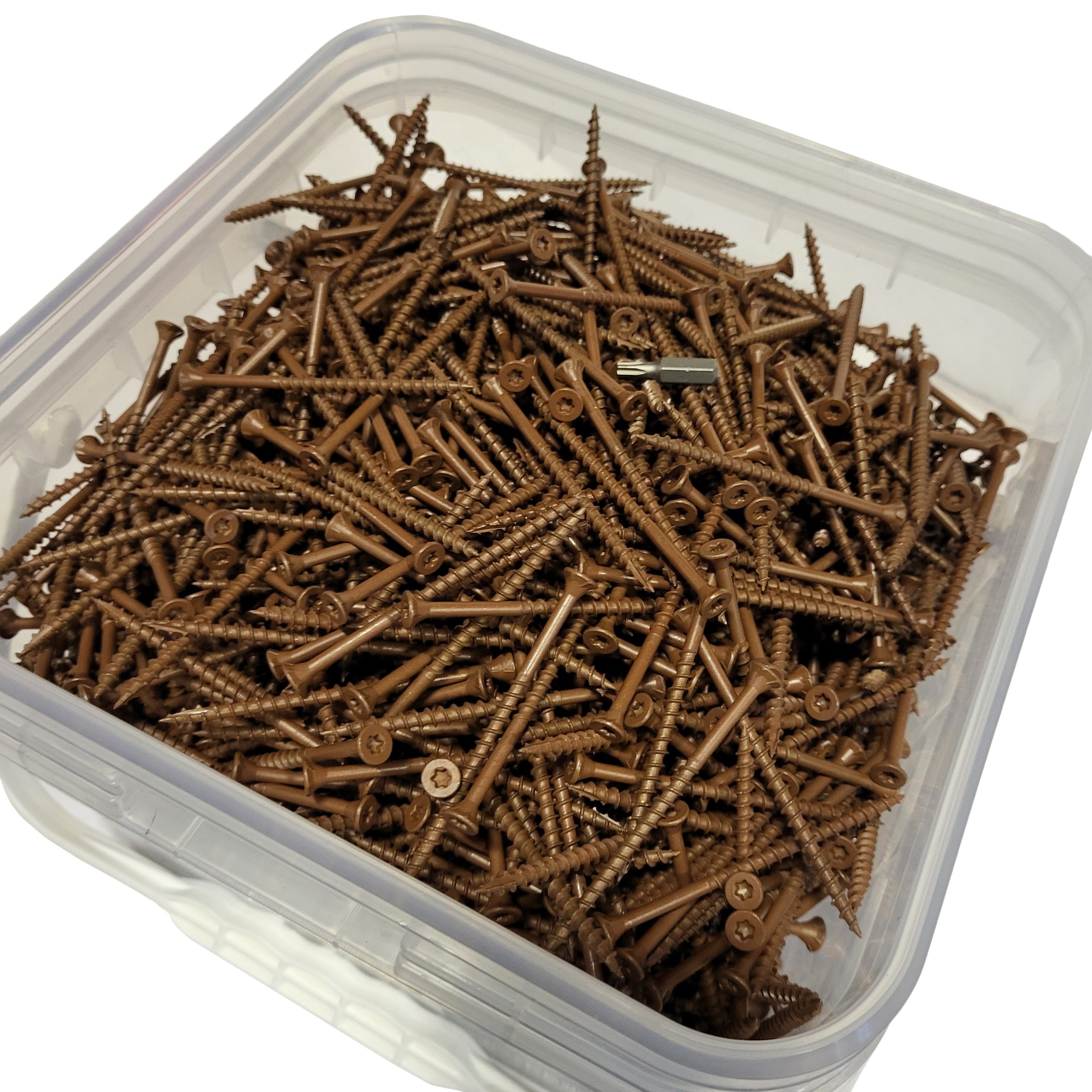 #8 x 2.5 Deck Screws, Torx Drive, Serrated Thread, Ribbed Bugle Head, Ceramic Coated Brown Finish, Self-Drilling, 500 pcs for Outdoor Projects and Treated Lumber - TDS825.05 - Image 2