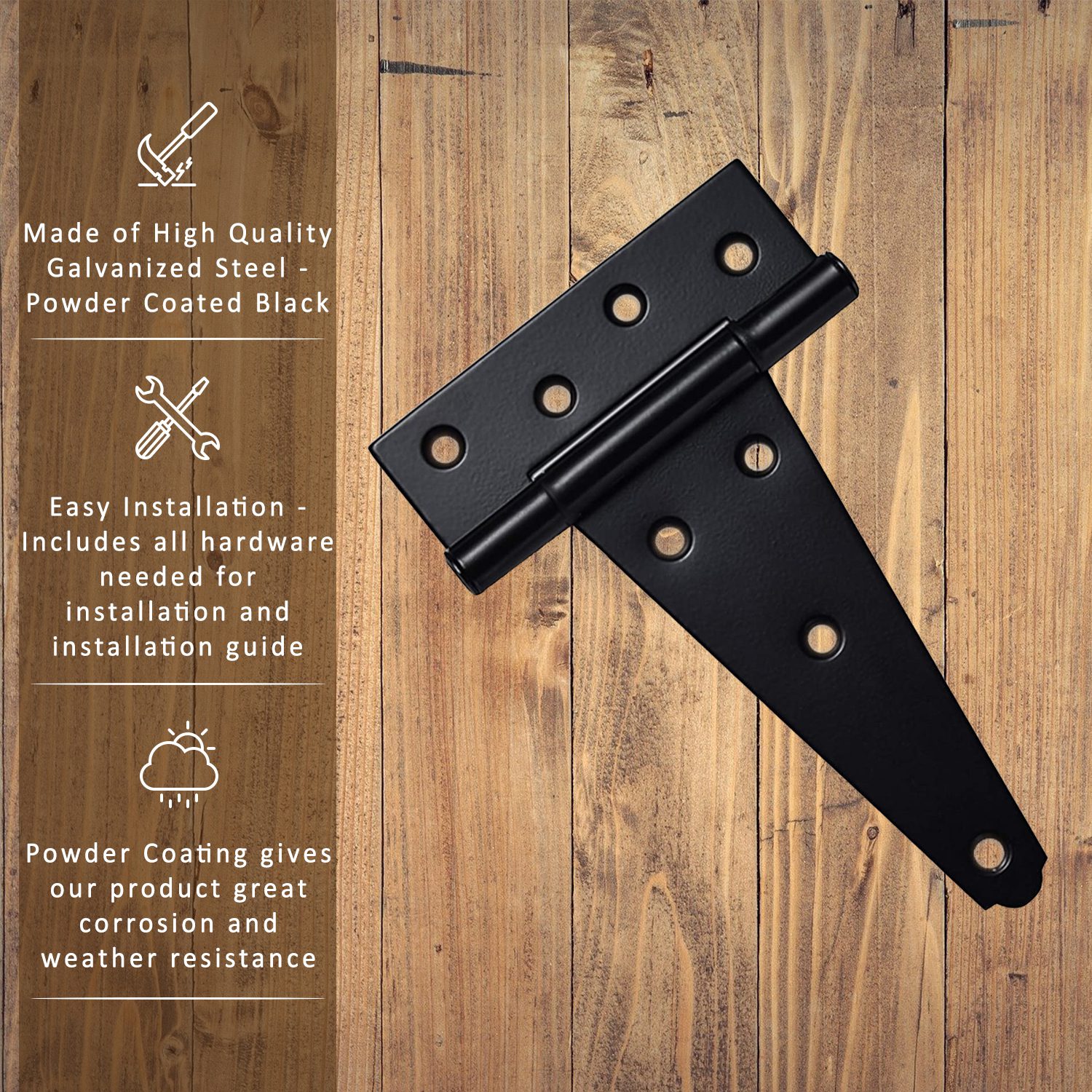 T-Hinges 6" - 2 Pack - Powder Coated Black - Screws Included - DHH6 - Image 4