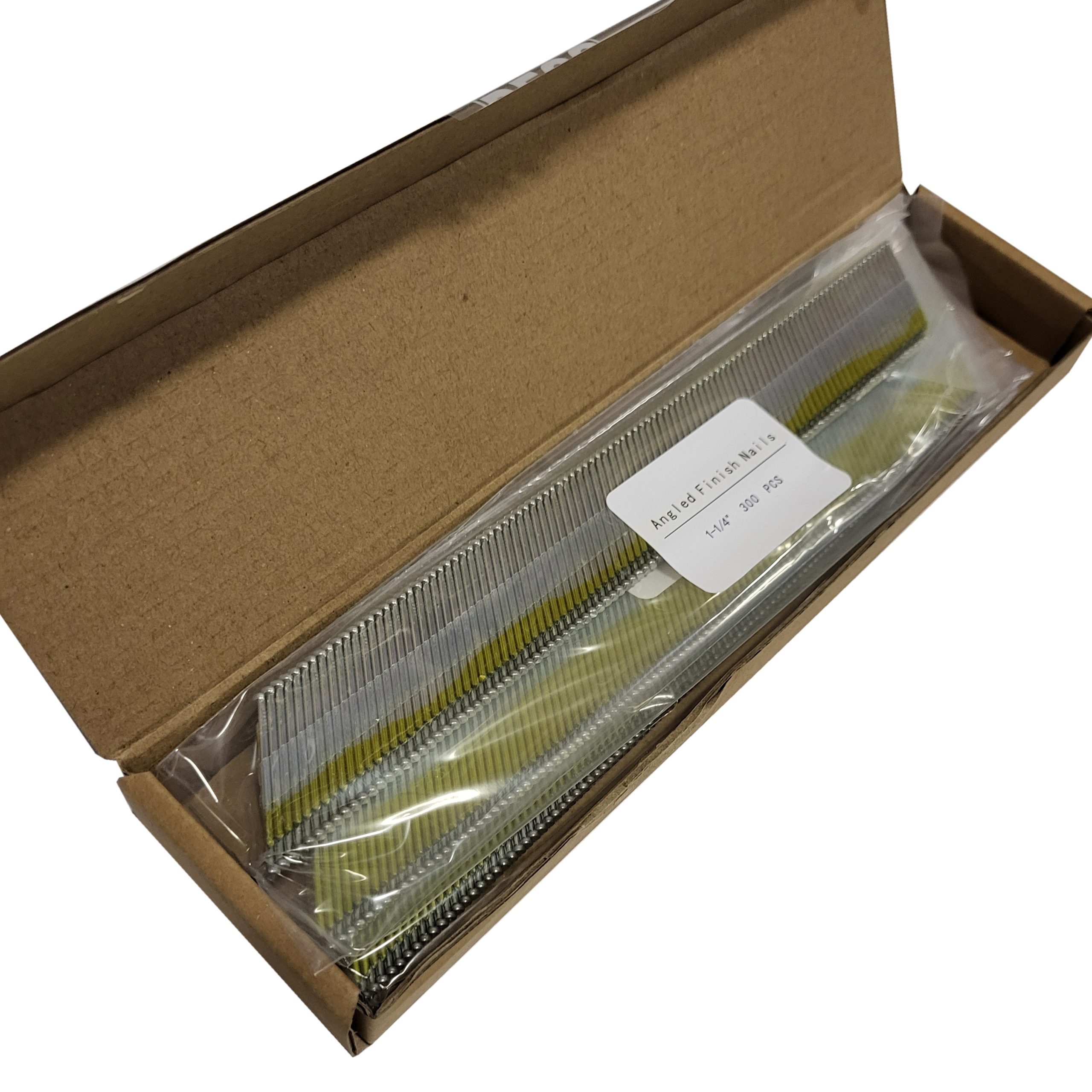 Angled Finish Nails Set (3 Assorted Sizes - 1-1/4", 2", 2-1/2") 15 Gauge, Clipped D Head, Electro Galvanized (33-35 Degree) - 900pcs Box (300pcs per Size) (DHAFNEG-AS3) - Image 4