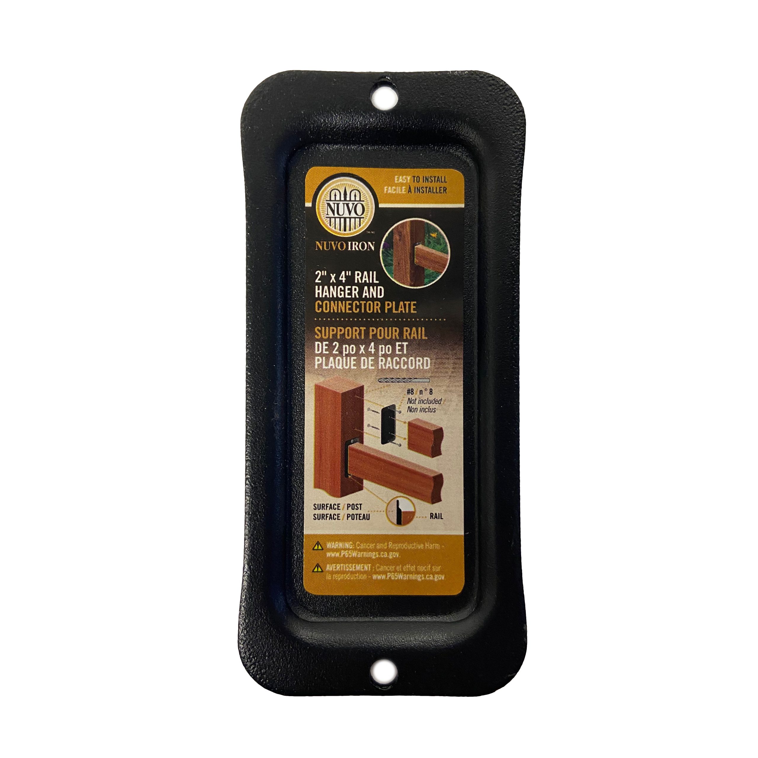 Nuvo Iron Steel 2" x 4" Rail Hanger Bracket, Black - RH24B