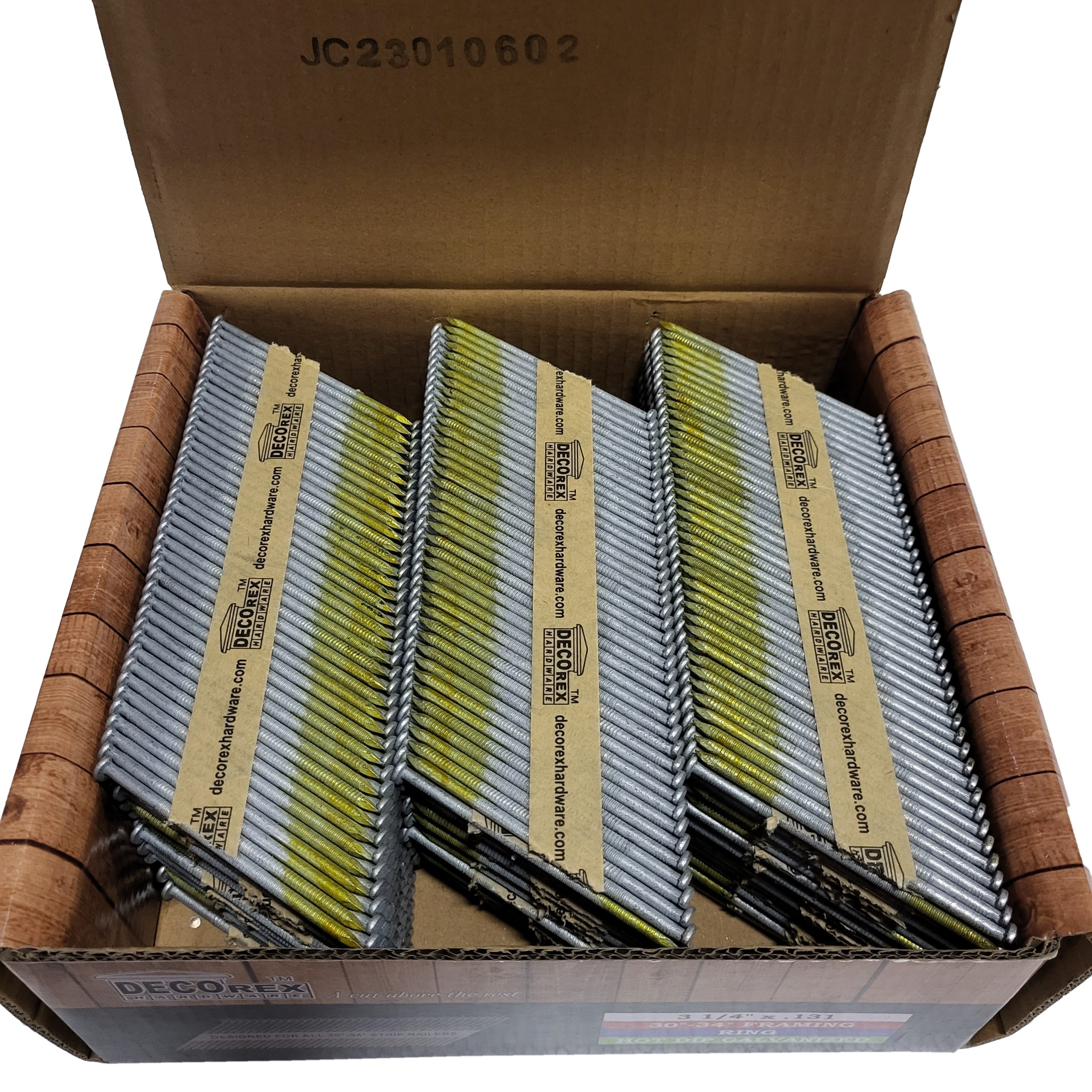 3 1/4" x .131 Ring Shank Strip Nails, Paper Collated, Hot Dip Galvanized (30-34 Degree) - 2500pcs box (DHSNR-314.131) - Image 5