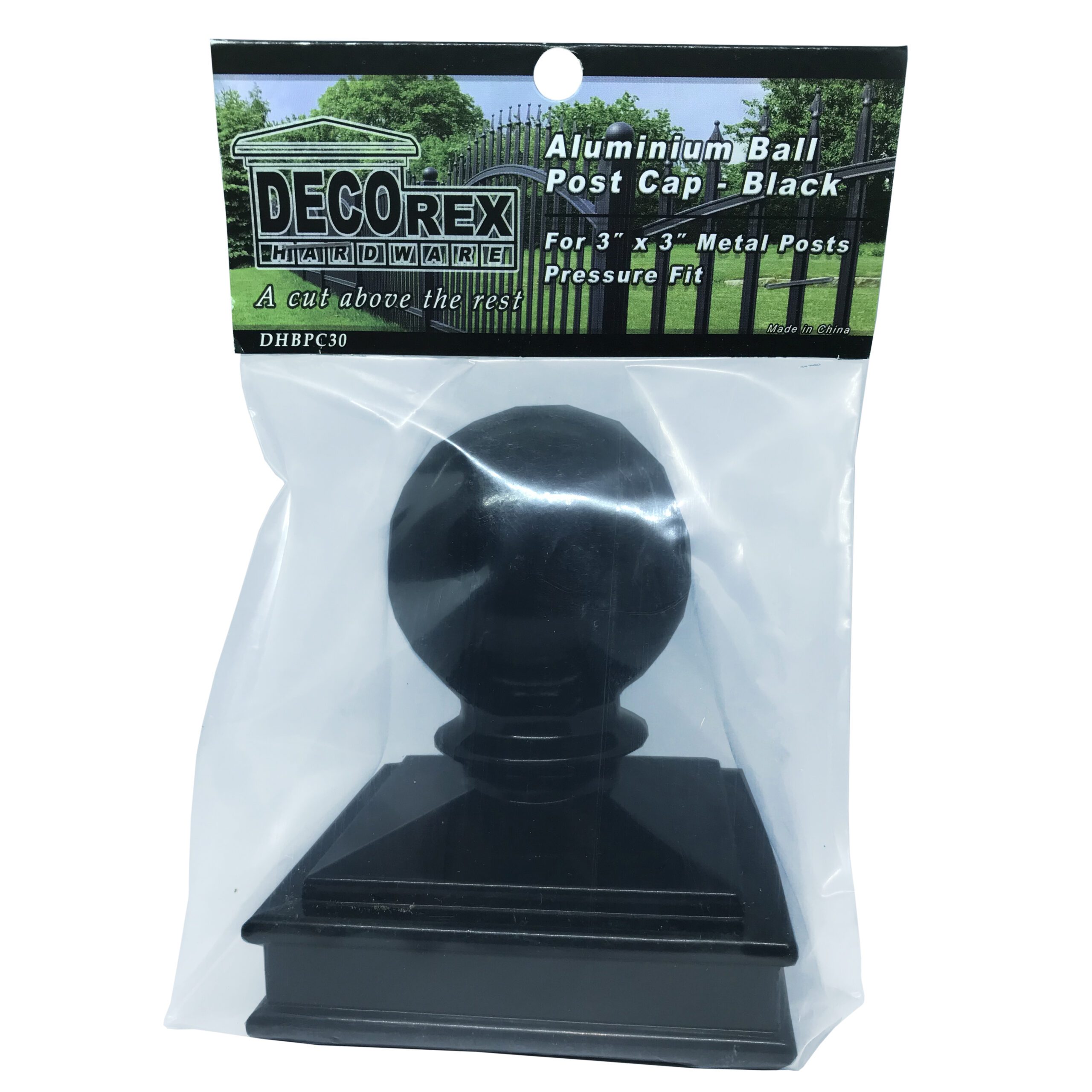 Decorex Hardware Aluminium 3" x "3 Black Ball Post Cap For 3" x 3 Metal Posts - Pressure Fit - Image 2