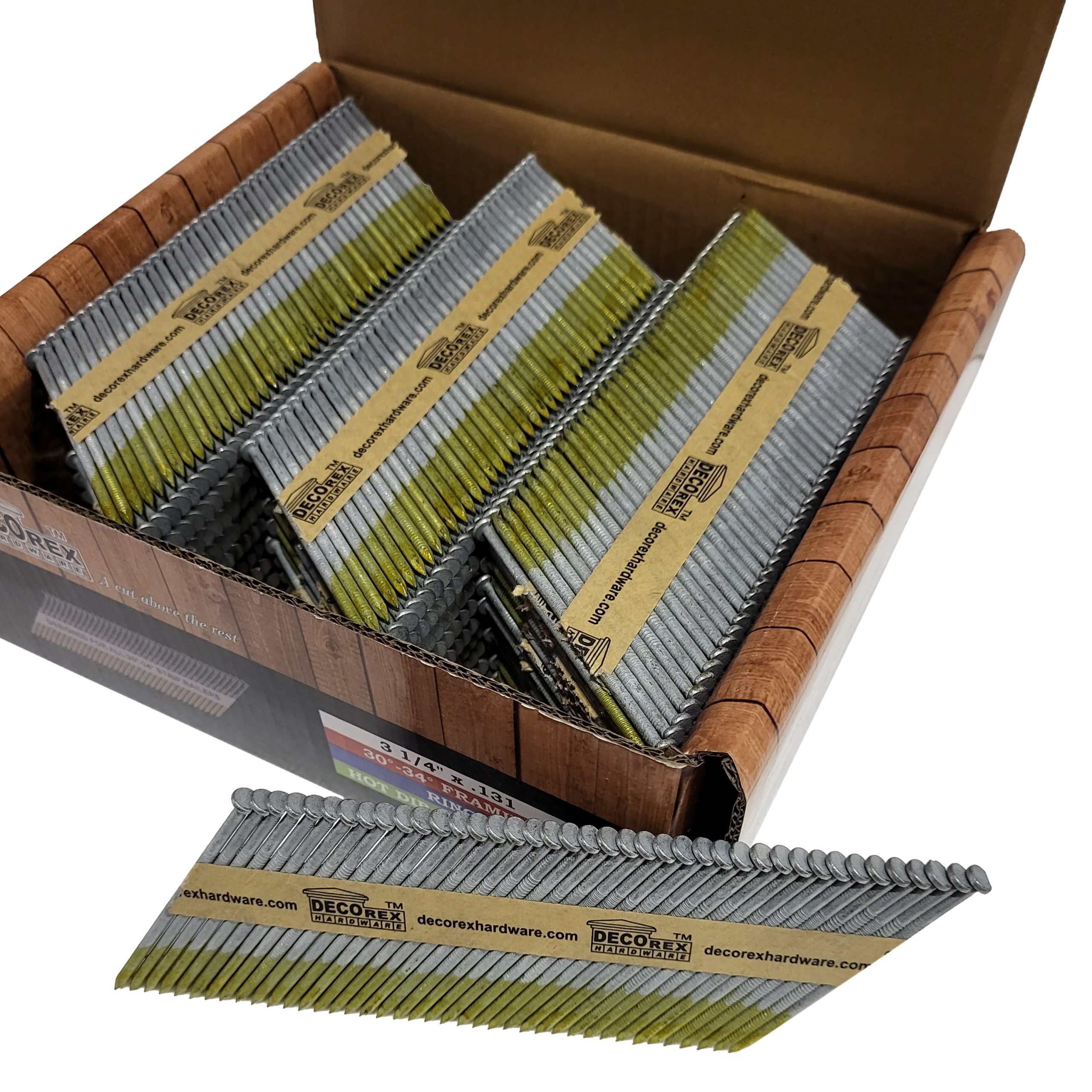 3 1/4" x .131 Ring Shank Strip Nails, Paper Collated, Hot Dip Galvanized (30-34 Degree) - 2500pcs box (DHSNR-314.131) - Image 6