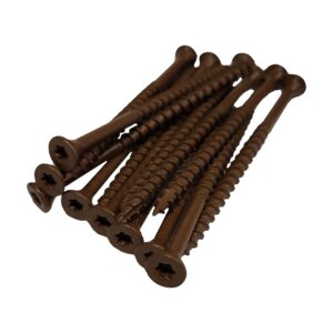 #8 x 3 Deck Screws, Torx Drive, Serrated Thread, Ribbed Bugle Head, Ceramic Coated Brown Finish, Self-Drilling, 250 pcs for Outdoor Projects and Treated Lumber - TDS83.025