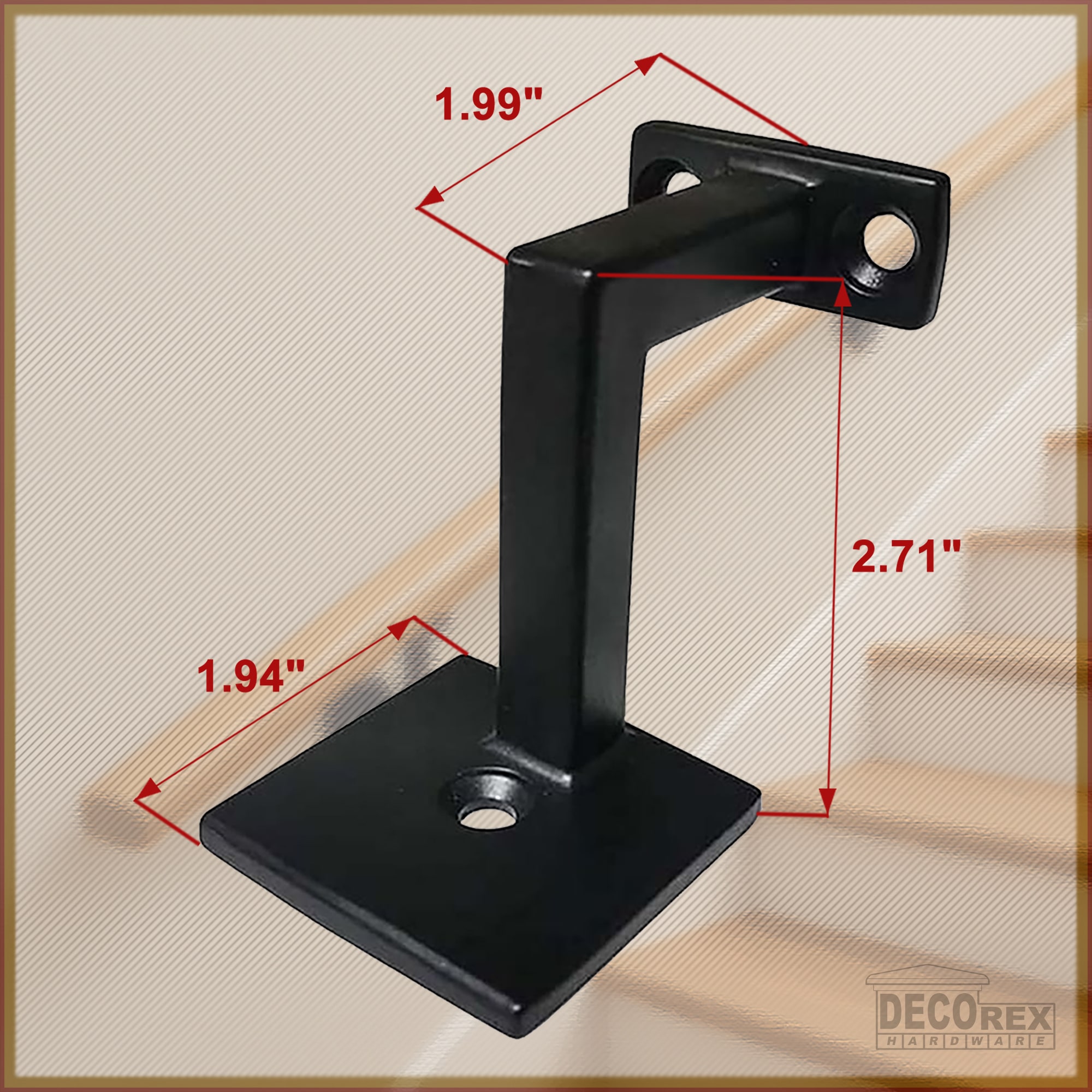 Handrail Bracket Square for Stairways with Mounting Screws - Set of 5 - (Satin Black) - DH-B5 - Image 2