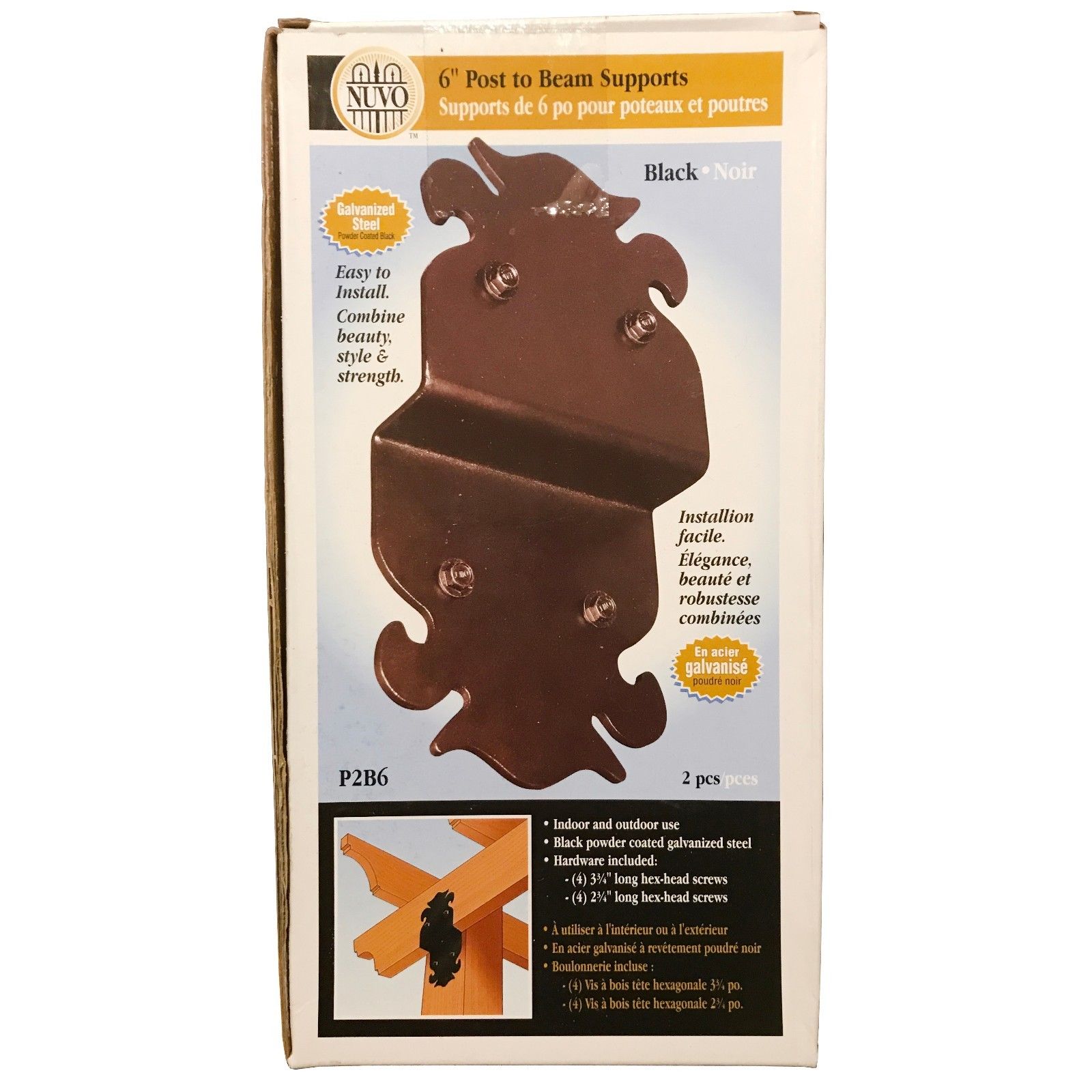 Nuvo Iron 6" Ornamental Post to Beam Supports P2B6 (5" x 9.875") 2pcs - Black - Image 4