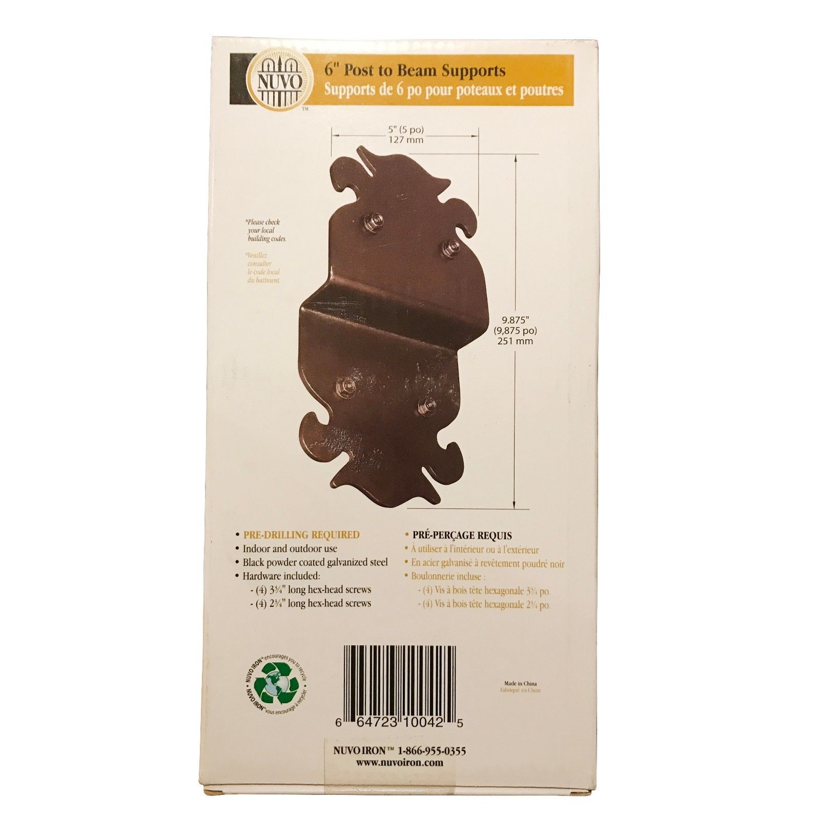 Nuvo Iron 6" Ornamental Post to Beam Supports P2B6 (5" x 9.875") 2pcs - Black - Image 6