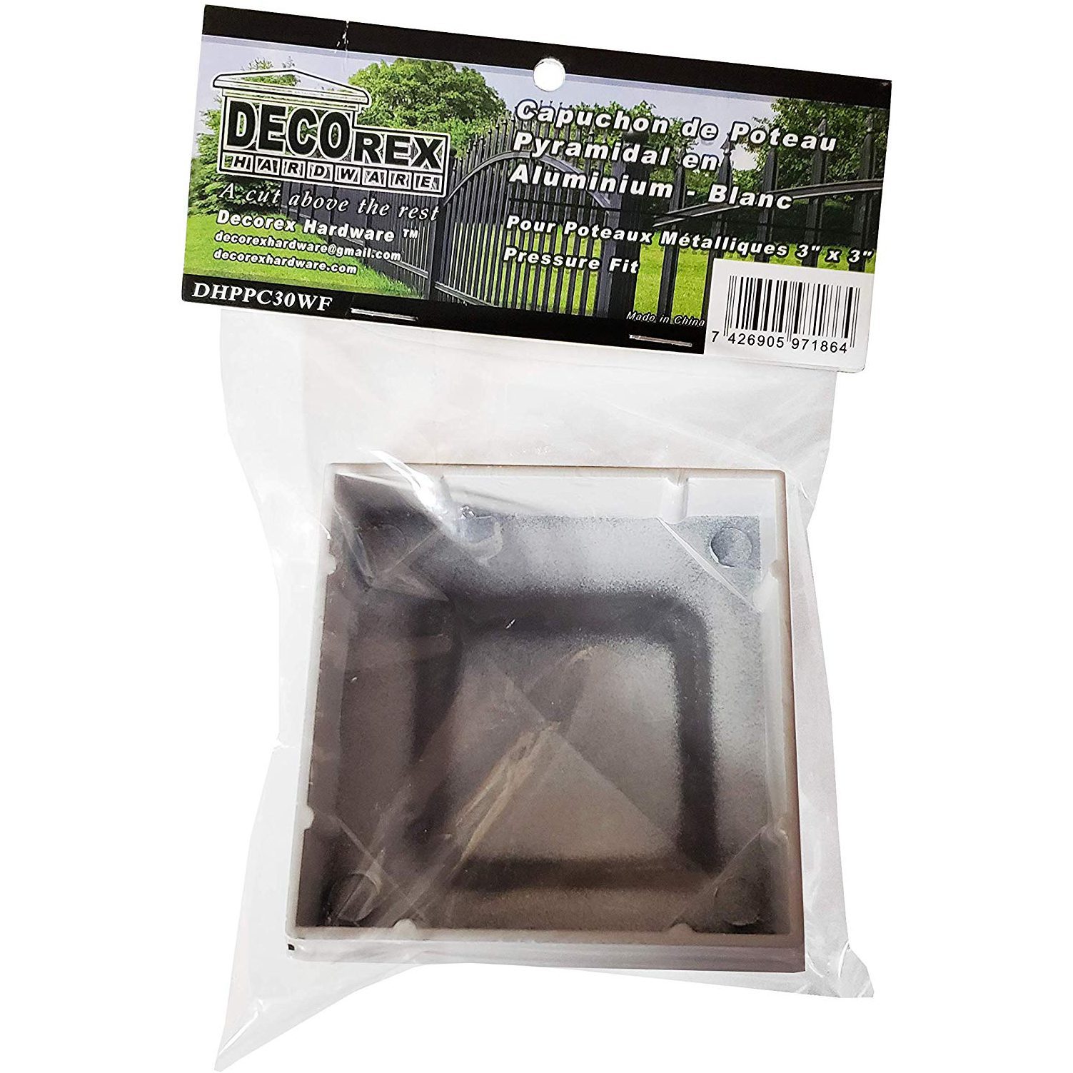Decorex Hardware 3" x 3" Aluminium Pyramid Post Cap for Metal Posts - Pressure Fit - White (DHPPC30WF) - Image 6