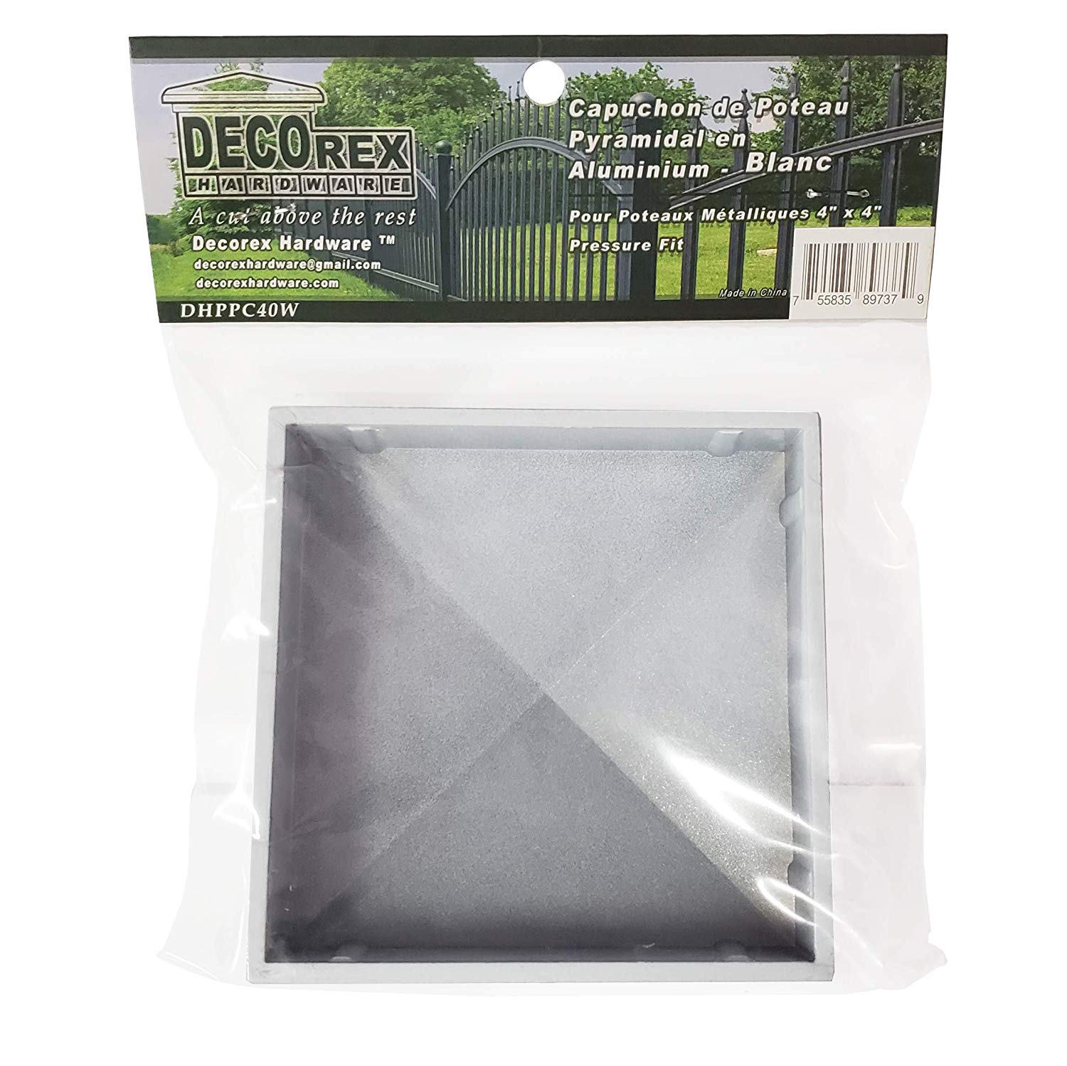 Decorex Hardware Aluminum 4" x 4" Pyramid Post Cap for 4″ x 4″ Metal Posts - Pressure Fit - White - Image 8