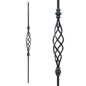 Iron Stair Balusters 1/2" Square x 44" Long, Big Basket, Hollow, Black Powder Coated - 15pcs - (Satin Black) - DH-14