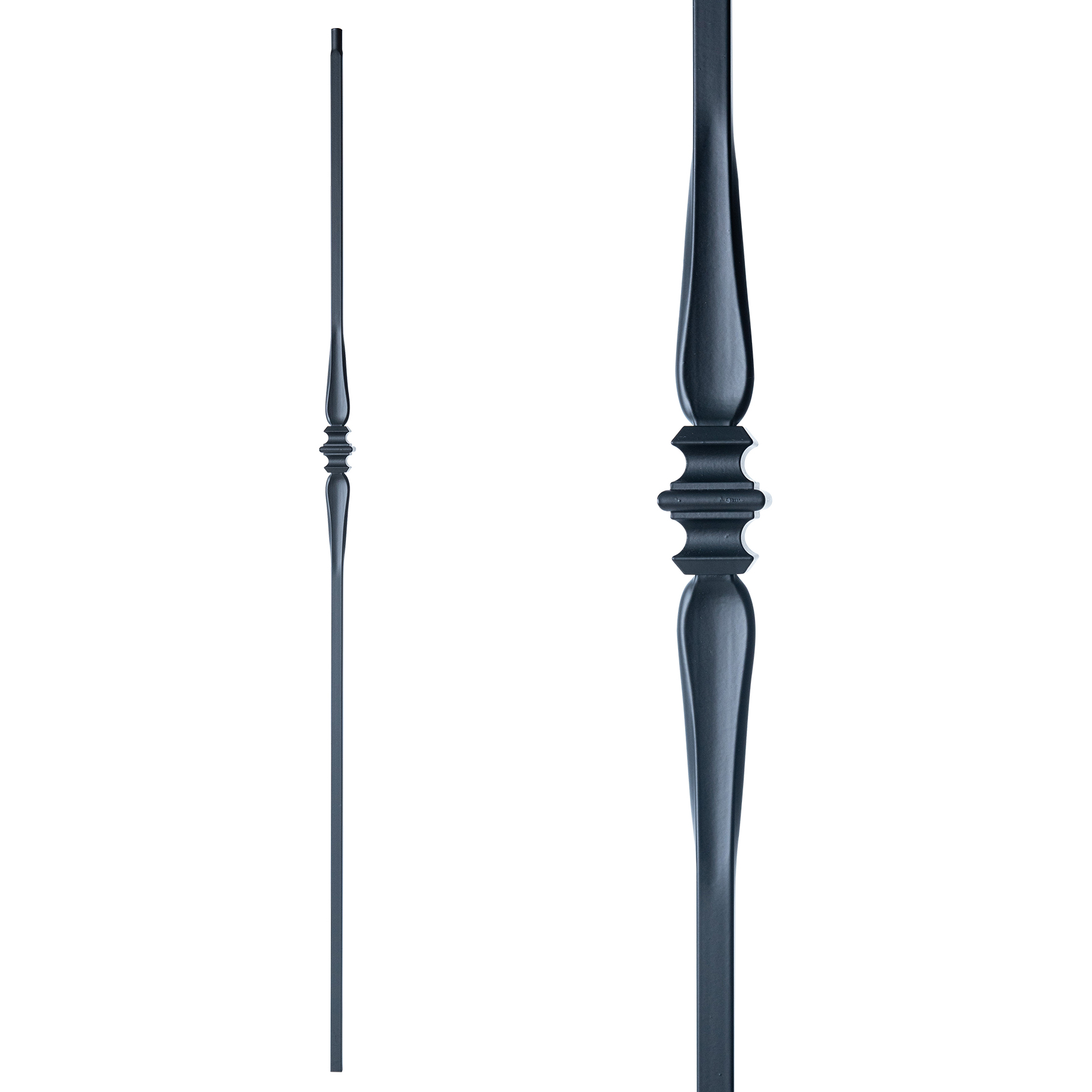 Iron Stair Balusters 1/2" Square x 44" Long, Single Spoon, Hollow, Black Powder Coated - 15pcs - (Satin Black) - DH-16