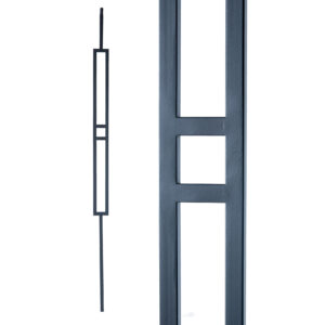 Iron Stair Balusters 1/2" Square x 44" Long, Modern Rectangle with Square, Hollow, Black Powder Coated - 15pcs - (Satin Black) - DH-21