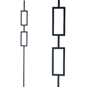 Iron Stair Balusters 1/2" Square x 44" Long, Double Rectangle, Hollow, Black Powder Coated - 15pcs - (Satin Black) - DH-34
