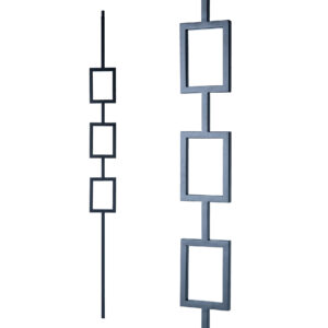 Iron Stair Balusters 1/2" Square x 44" Long, Tripple Rectangle, Hollow, Black Powder Coated - 15pcs - (Satin Black) - DH-35
