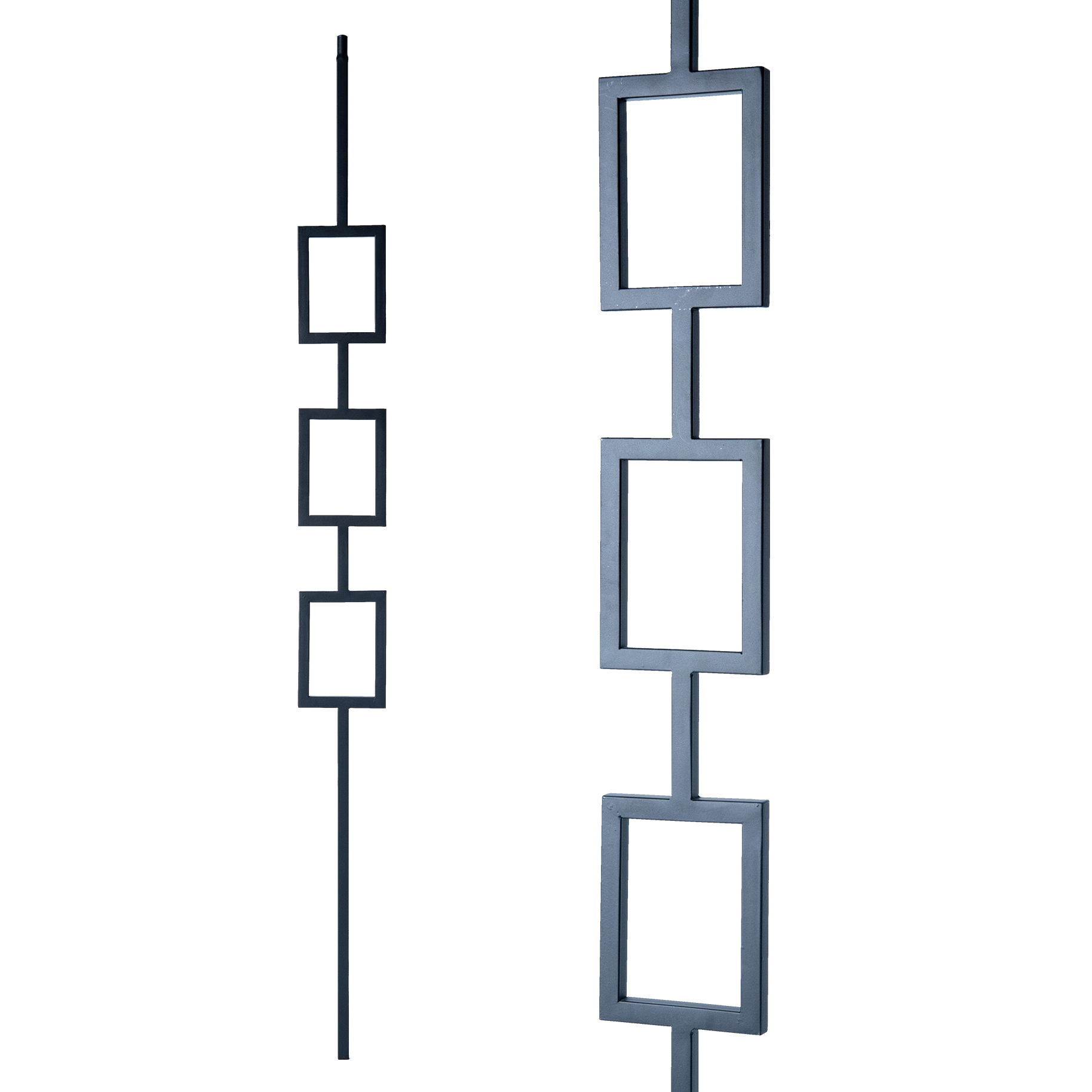 Iron Stair Balusters 1/2" Square x 44" Long, Tripple Rectangle, Hollow, Black Powder Coated - 15pcs - (Satin Black) - DH-35