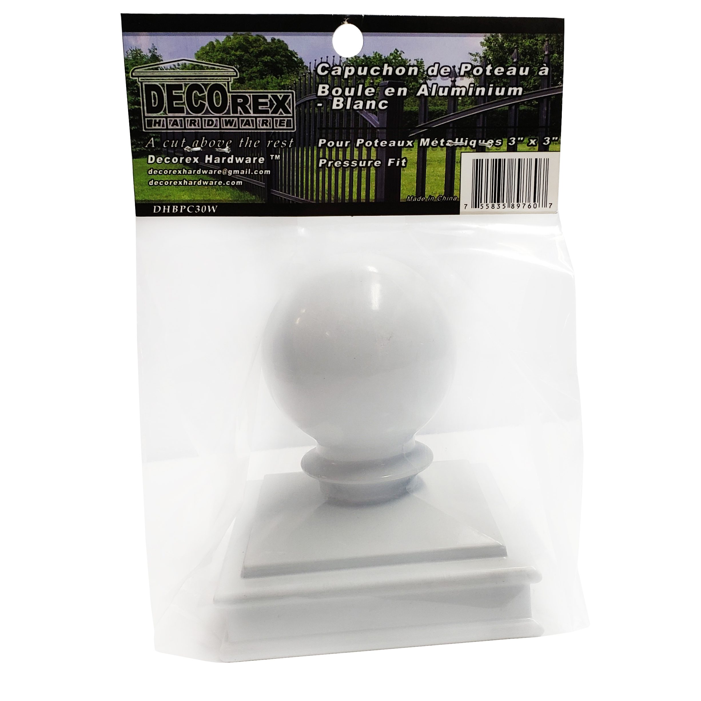 Decorex Hardware Aluminium Ball Post Cap for 3" x 3" Metal Posts – Pressure Fit – White - Image 4
