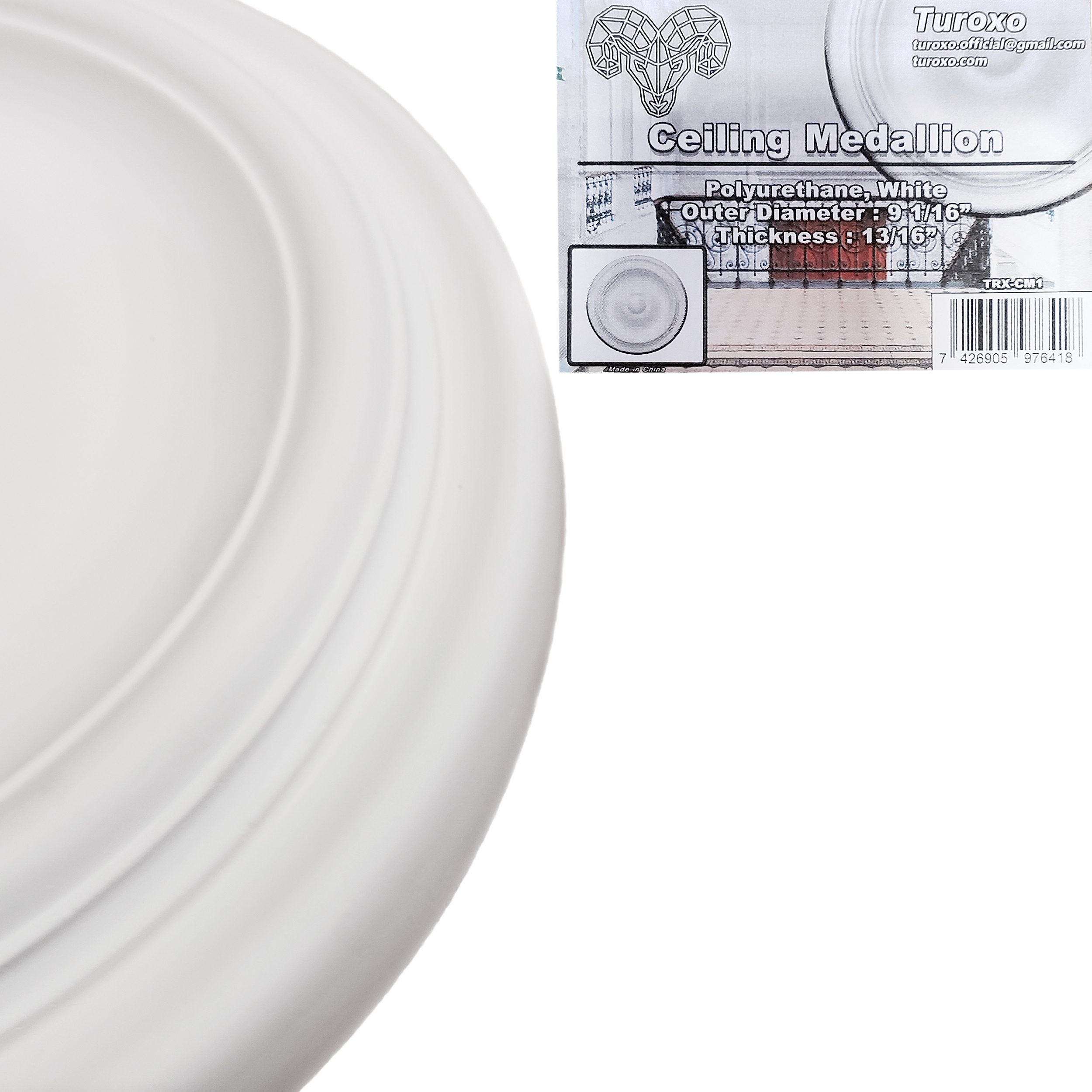 Ceiling Medallion, 9-11/16" OD x 13/16"P, Round, Polyurethane, Factory Primed - TRX-CM01 - Image 2