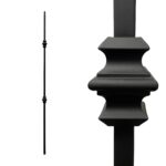 Iron Stair Balusters 1/2" Square x 44" Long, Double Knuckle, Hollow, Black Powder Coated - 15pcs - (Satin Black) - DH-07