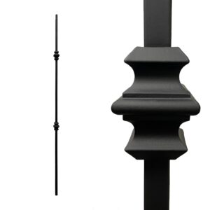 Iron Stair Balusters 1/2" Square x 44" Long, Double Knuckle, Hollow, Black Powder Coated - 15pcs - (Satin Black) - DH-07