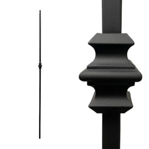 Iron Stair Balusters 1/2" Square x 44" Long, Single Knuckle, Hollow, Black Powder Coated - 15pcs - (Satin Black) - DH-06