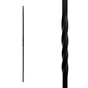 Iron Stair Balusters 1/2" Square x 44" Long, Single Twist, Hollow, Black Powder Coated - 30pcs - (Satin Black) - DH-02