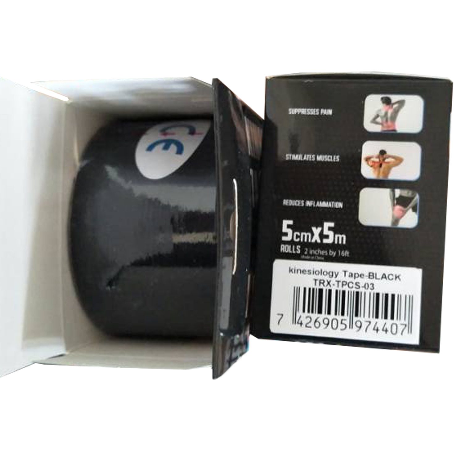 Kinesiology Tape 2" x 16' (One Precut Roll) for Sports and Therapy, Reduces Inflammation, Suppresses Pain, Stimulates Muscles - Black - Image 3