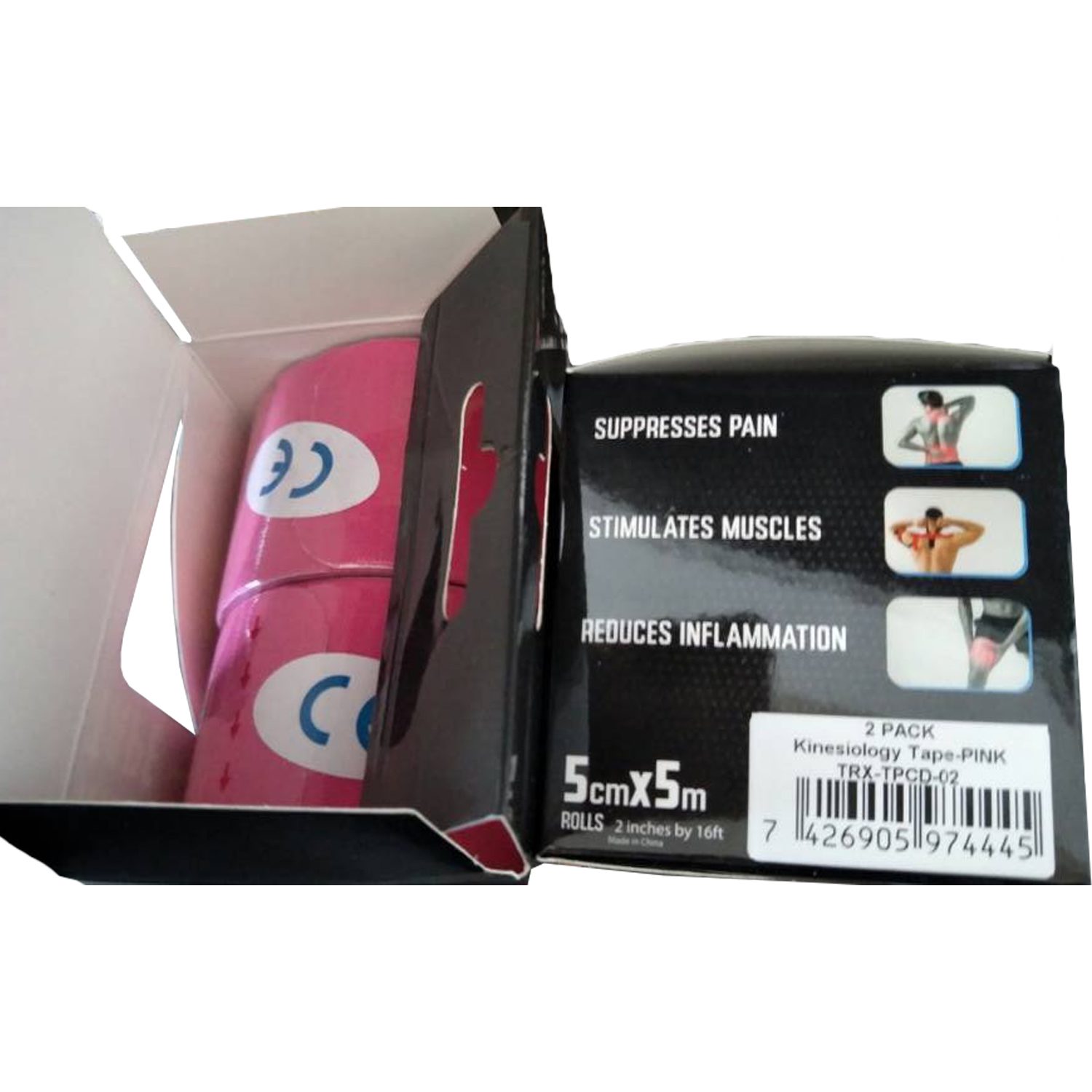 Kinesiology Tape 2" x 16' (Two Precut Rolls) for Sports and Therapy, Reduces Inflammation, Suppresses Pain, Stimulates Muscles - Pink - Image 3