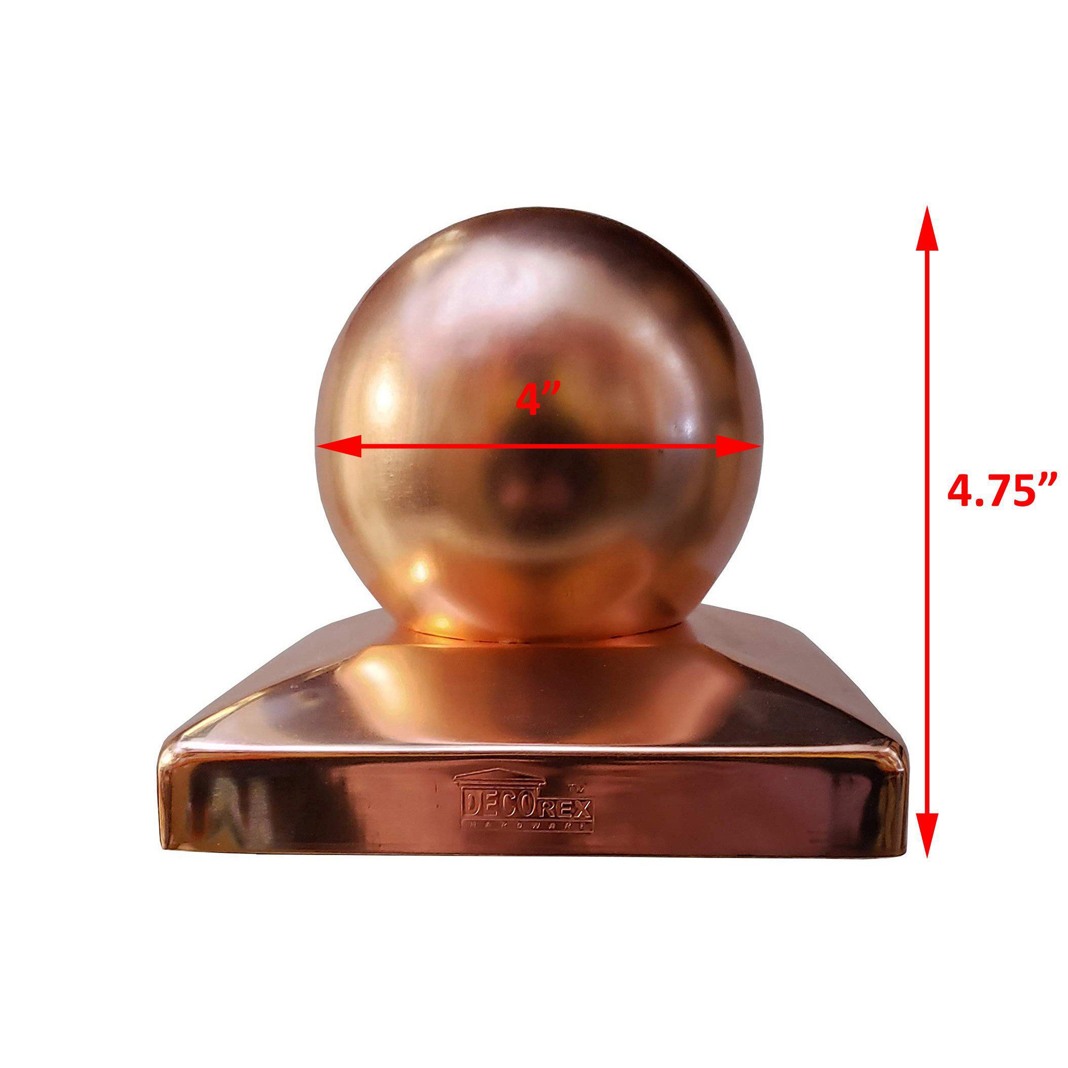 Decorex Hardware 5.5" x 5.5" Solid Copper Ball Post Cap for Actual 5.5" x 5.5" Wood Posts - Image 8