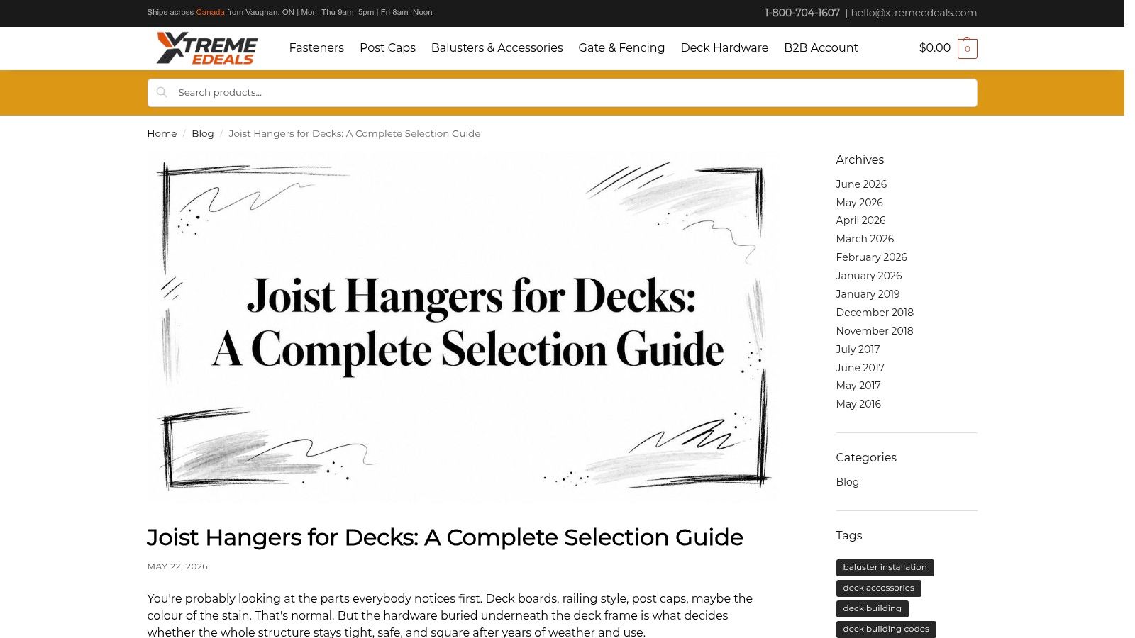 Screenshot from https://www.xtremeedeals.ca/collections/joist-hangers